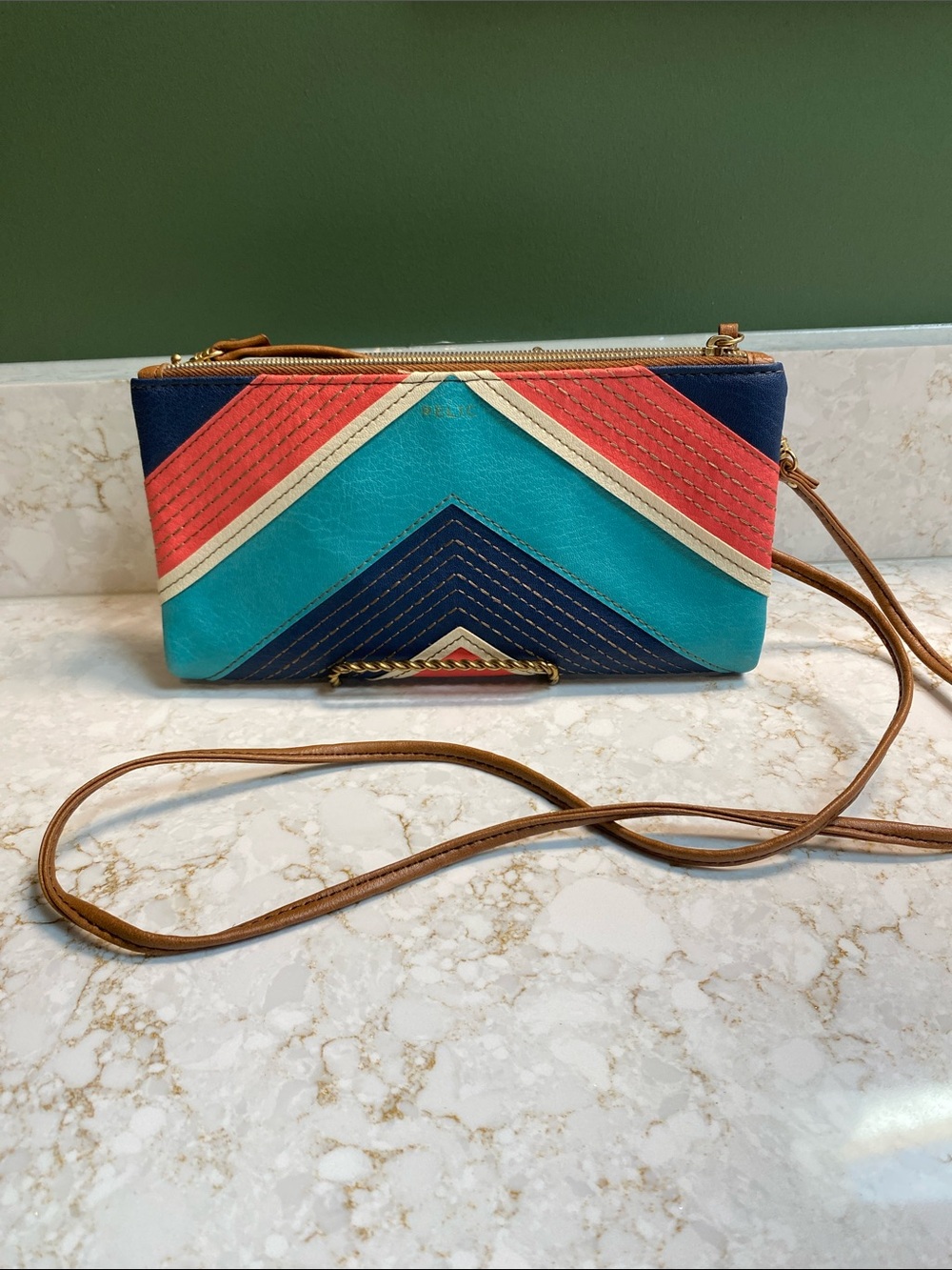 Relic Colorblock Chevron Crossbody Wristlet - Navy, Teal & Coral